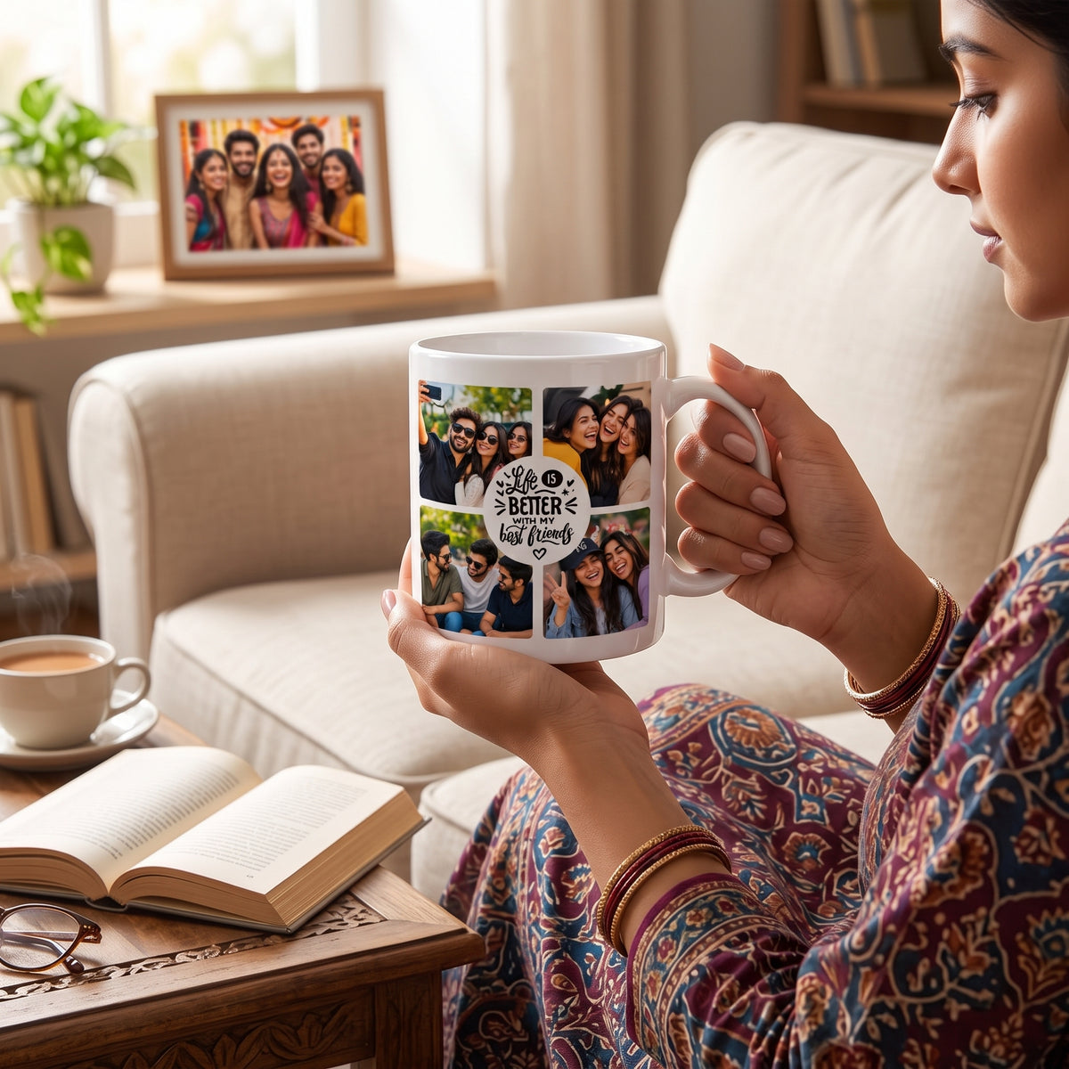 Personalized Best Friends Photo Collage Coffee Mug – Custom 4-Photo Keepsake Cup