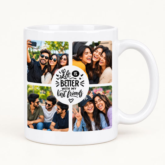 Personalized Best Friends Photo Collage Coffee Mug – Custom 4-Photo Keepsake Cup