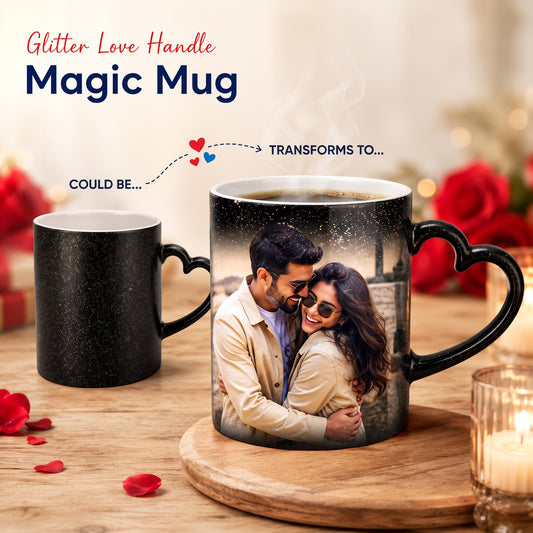 Personalized Love Reveal Magic Mug – Heat Activated Heart-Handle Photo Mug for Couples