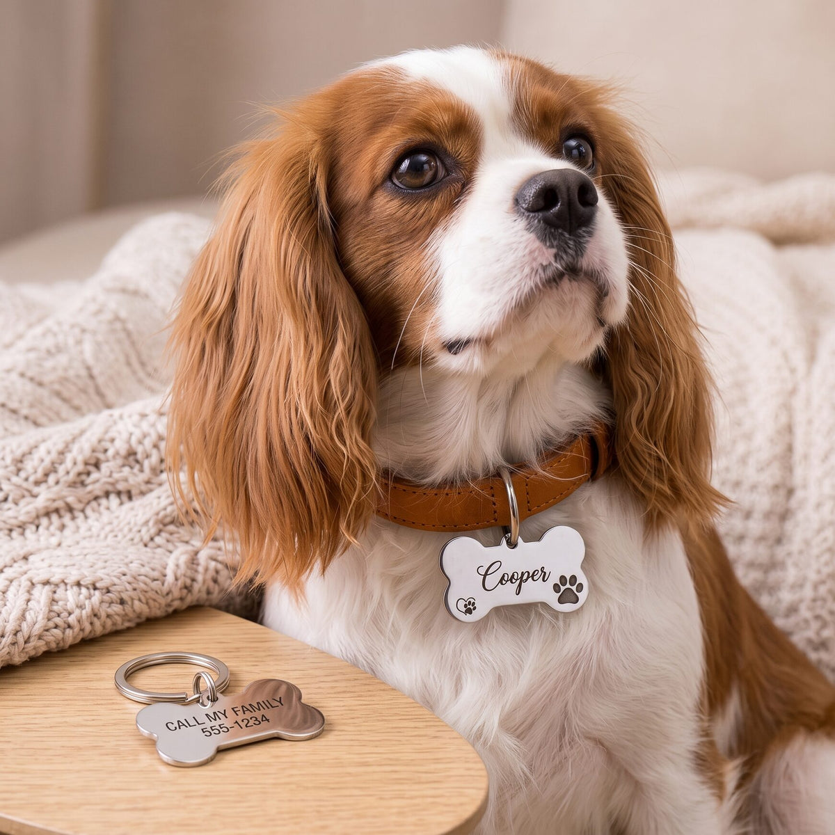Personalised Stainless Steel Pet ID Tag – Custom Engraved Name & Phone Number
