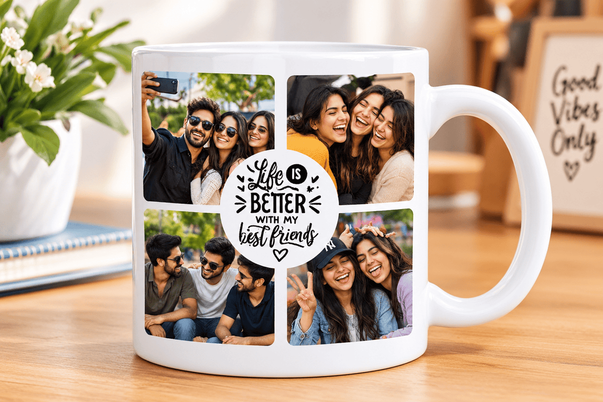 Personalized Best Friends Photo Collage Coffee Mug – Custom 4-Photo Keepsake Cup